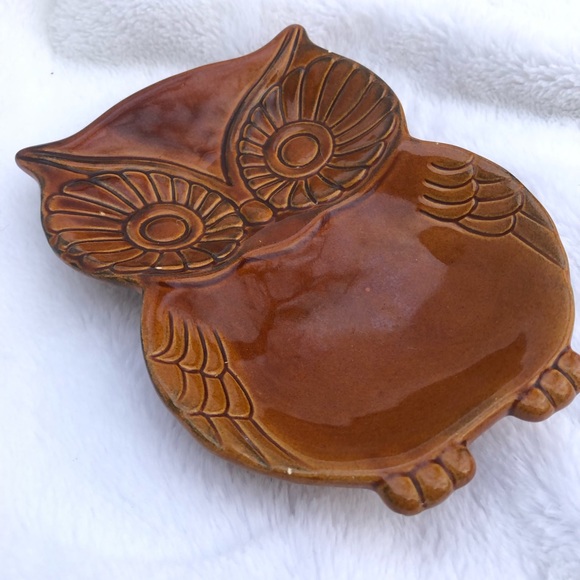 Vintage Retro Cracker Barrel Brown Owl Ceramic Double Side Dish - Picture 2 of 12